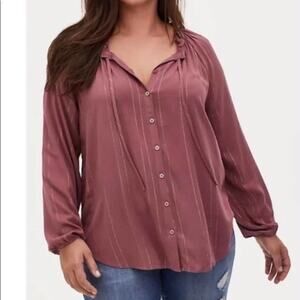 'Torrid Walnut Striped Top Blouse Gauze Peasant Size 2X NEW